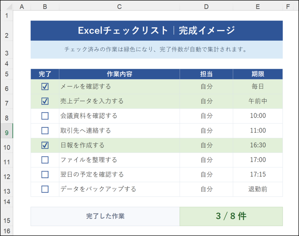 Excelチェックリスト完成イメージ