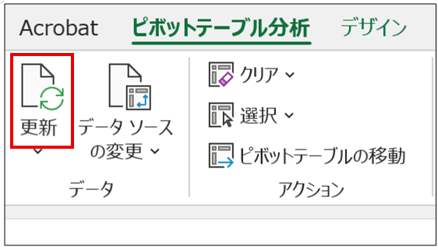 ピボットテーブルの更新