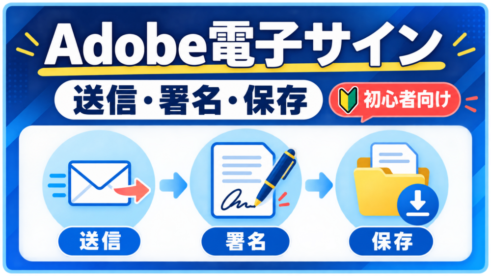 Adobe電子サインの送信・署名・保存の3ステップを示した初心者向けアイキャッチ画像